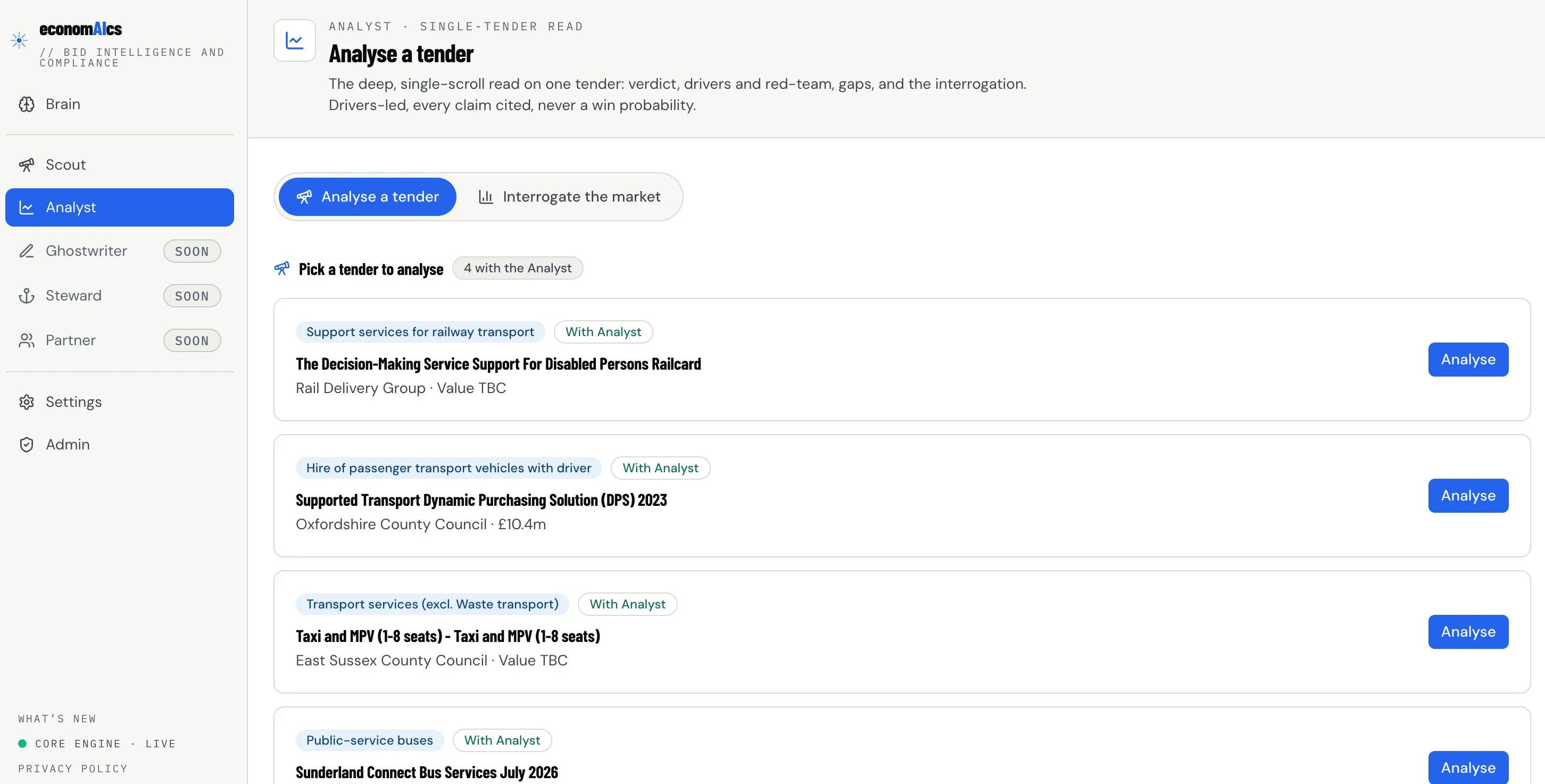 The Analyst module in the app